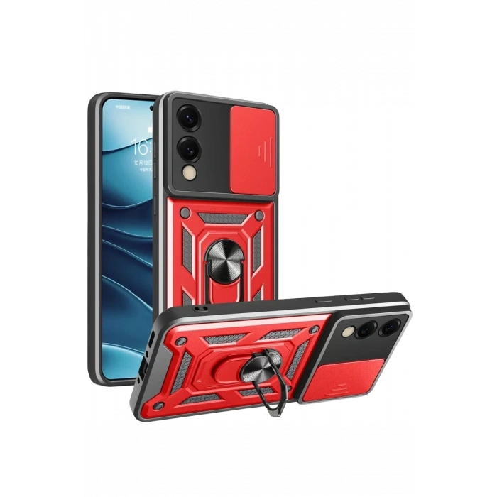 Samsung Galaxy S25 Edge Pars Lens Yüzüklü Silikon - Kırmızı