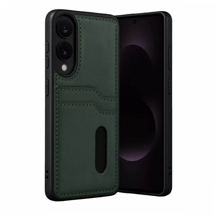 Samsung Galaxy S25 Edge Sara Kartvizitli Deri Kılıf - Koyu Yeşil