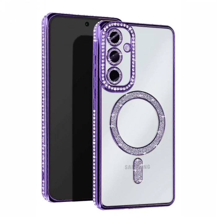 Samsung Galaxy S25 Kılıf Joke Simli Magneticsafe Kılıf - Derin Mor