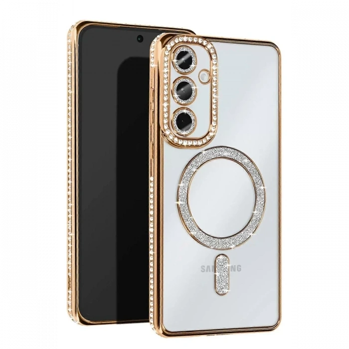 Samsung Galaxy S25 Kılıf Joke Simli Magneticsafe Kılıf - Gold