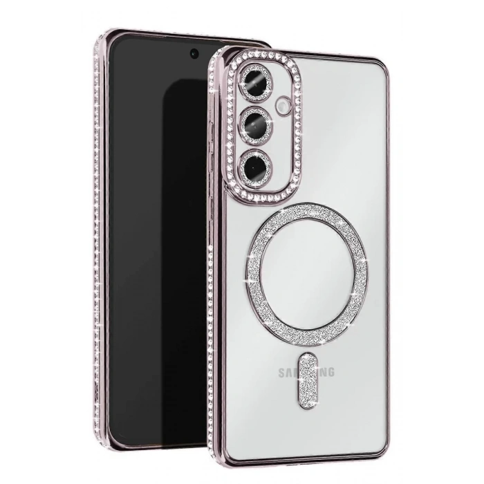 Samsung Galaxy S25 Kılıf Joke Simli Magneticsafe Kılıf - Gümüş