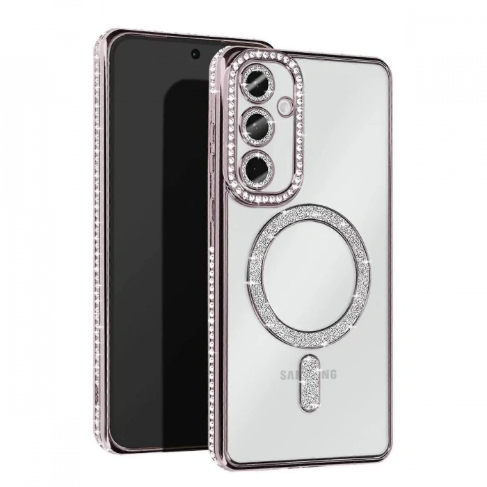 Samsung Galaxy S25 Kılıf Joke Simli Magneticsafe Kılıf - Gümüş