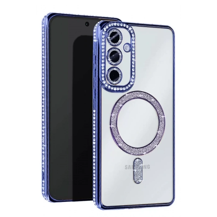 Samsung Galaxy S25 Kılıf Joke Simli Magneticsafe Kılıf - Mavi