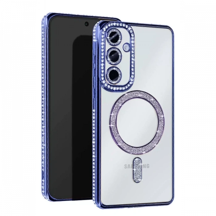Samsung Galaxy S25 Kılıf Joke Simli Magneticsafe Kılıf - Mavi