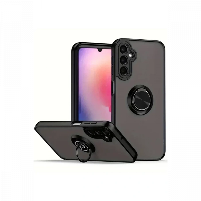 Samsung Galaxy S25 Kılıf Montreal Yüzüklü Silikon Kapak - Siyah