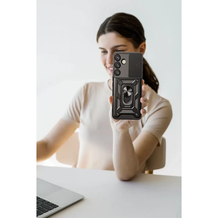 Samsung Galaxy S25 Kılıf Pars Lens Yüzüklü Silikon - Yeşil
