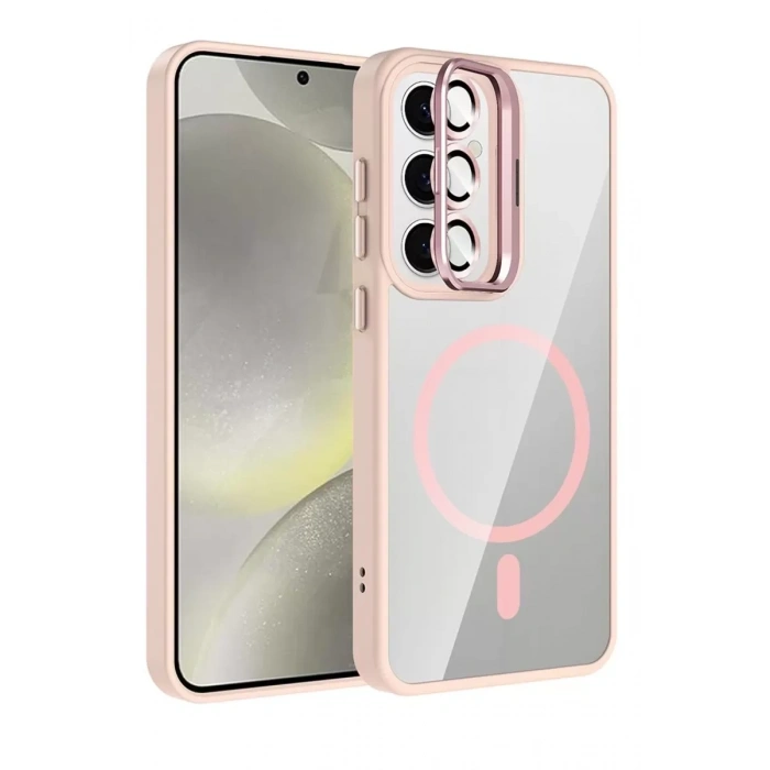 Samsung Galaxy S25 Remim Lensli Magsafe Standlı Kapak - Pembe