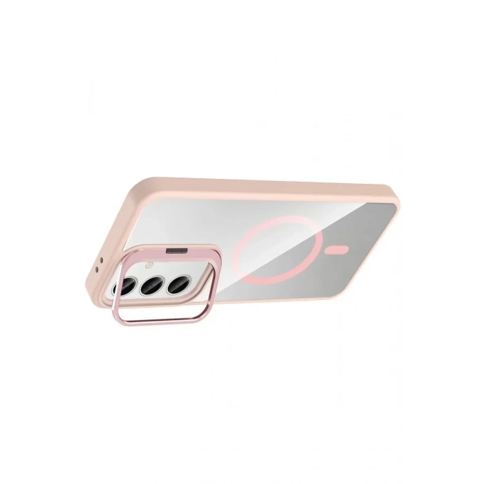 Samsung Galaxy S25 Remim Lensli Magsafe Standlı Kapak - Pembe