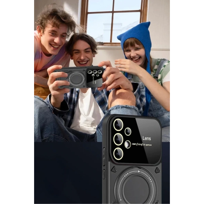 Samsung Galaxy S25 Ultra Kılıf Joy Lens Standlı Kapak - Siyah