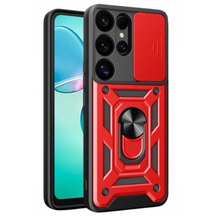 Samsung Galaxy S25 Ultra Kılıf Pars Lens Yüzüklü Silikon - Kırmızı