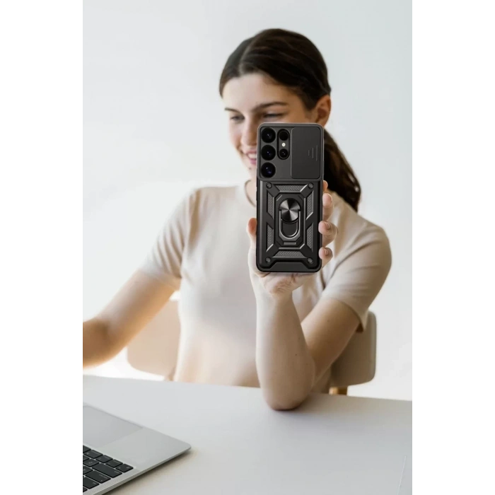 Samsung Galaxy S25 Ultra Kılıf Pars Lens Yüzüklü Silikon - Kırmızı