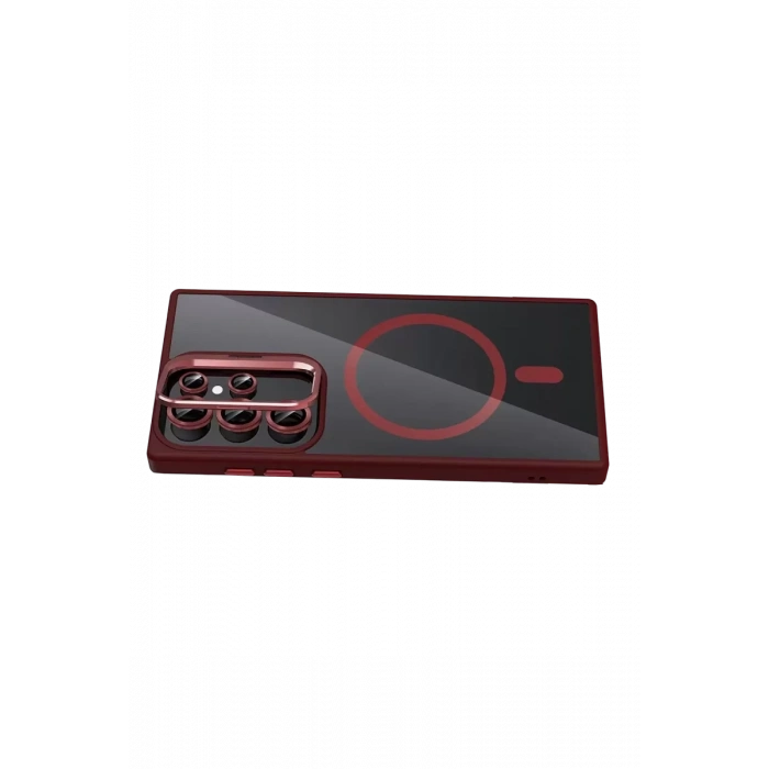 Samsung Galaxy S25 Ultra Remim Lensli Magsafe Standlı Kapak - Bordo