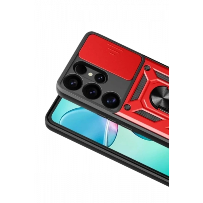 Samsung Galaxy S26 Ultra Pars Lens Yüzüklü Silikon - Kırmızı