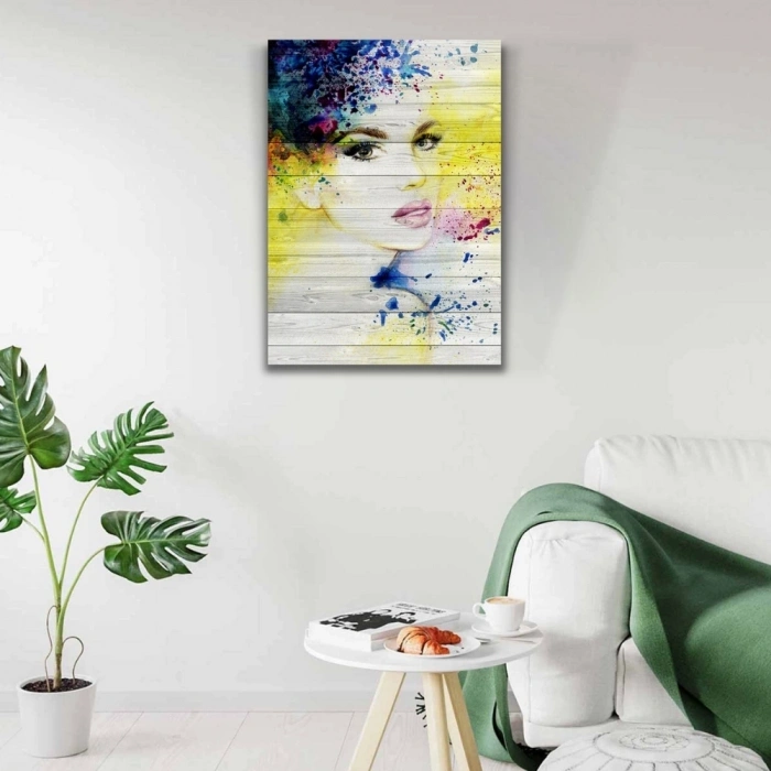 Sarı Beyaz Tonlarda Kadın Portresi Kanvas Tablo 50 x 70