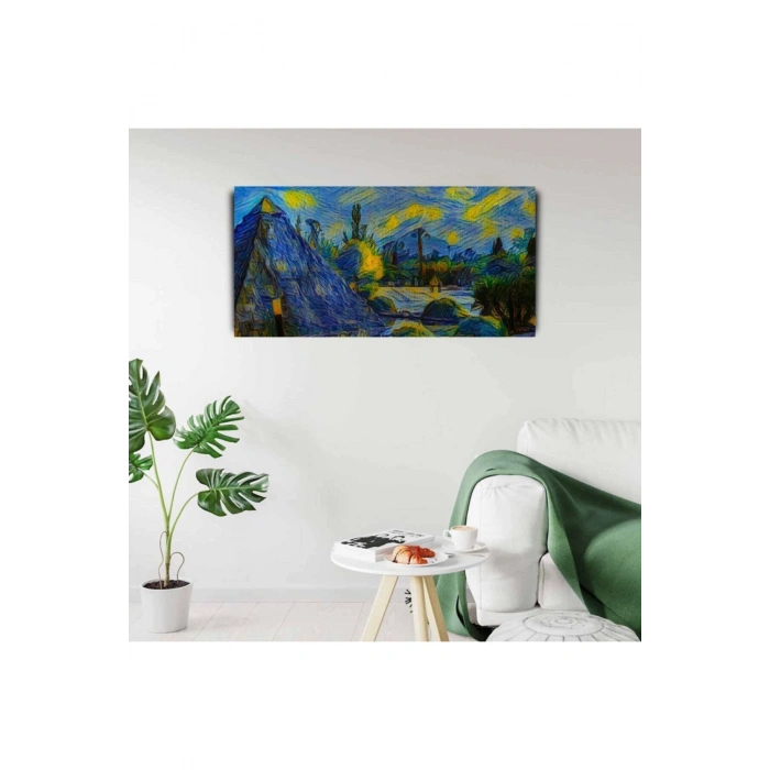 Sarı Lacivert Gece Canvas Tablo (60x120)