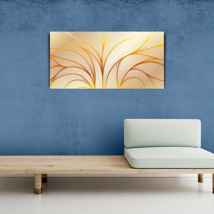 Sarı ve Beyaz Renklerde Soyut Çalışma Kanvas Tablo 60 x 120