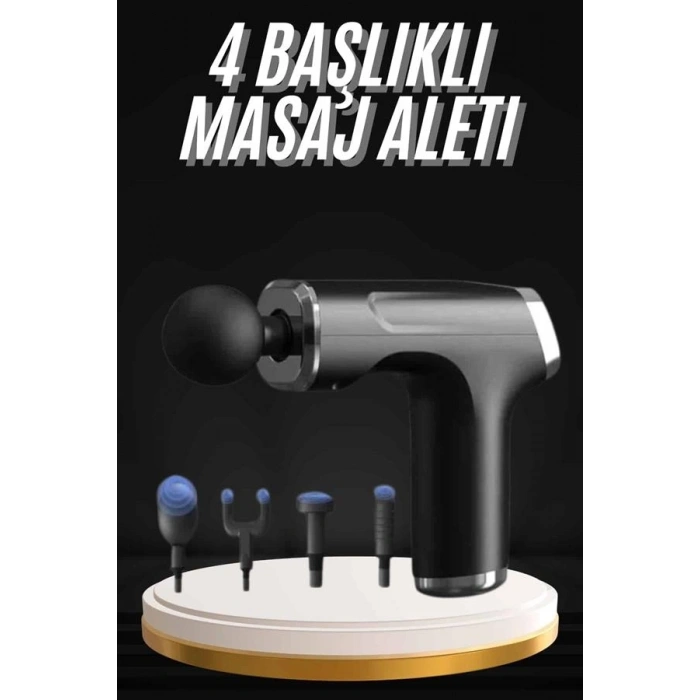 Şarjlı Masaj Tabancası 4 Başlıklı Mini Masaj Tabancası ve Masaj Aleti