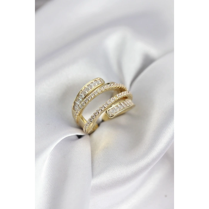 Sarmal Zirkon Baget Taşlı Gold Renk Kadın Yüzük