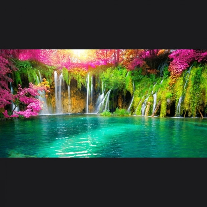 Şelale ve Göl Resmi Kanvas Tablo 60 x 120