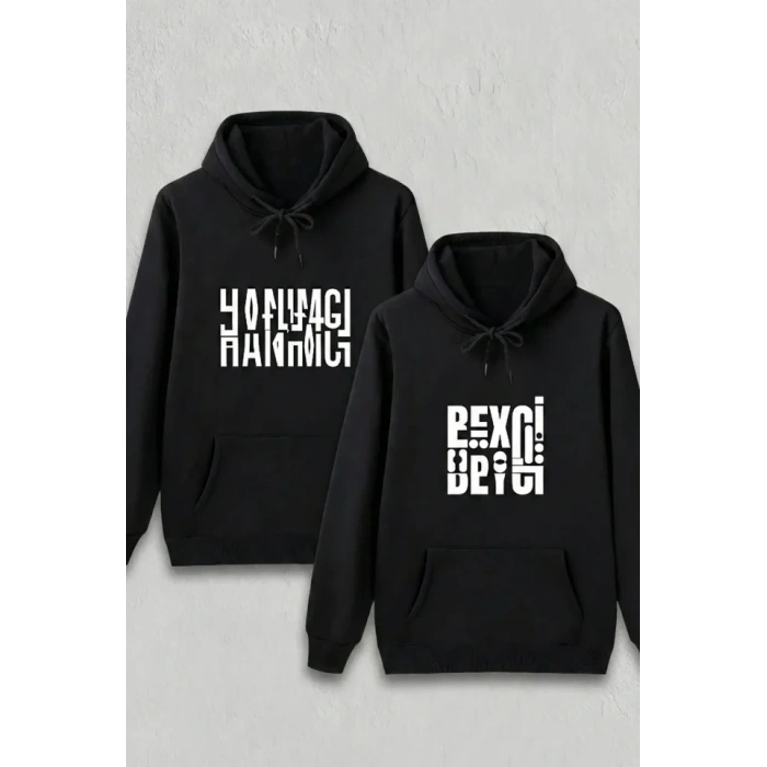 Sevgililer Günü Hanımcı Hediye Baskılı Oversize Kapüşonlu Sweatshirt - Siya