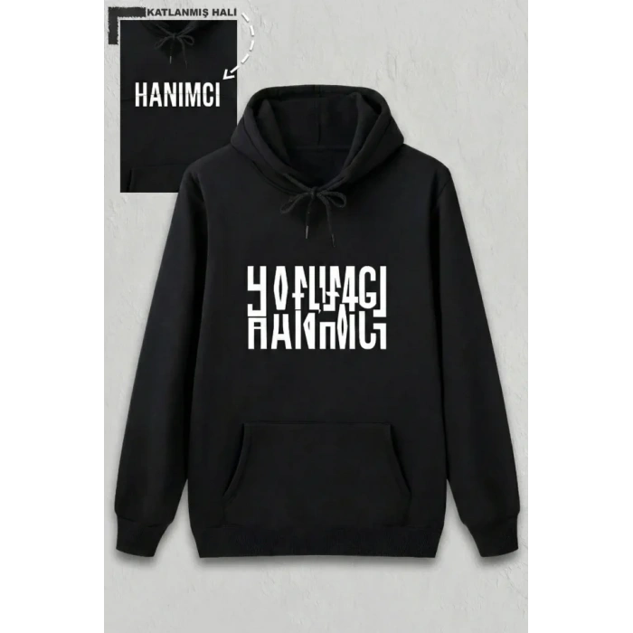 Sevgililer Günü Özel Kapüşonlu Hanımcı Baskılı Oversize Sweatshirt - Siyah