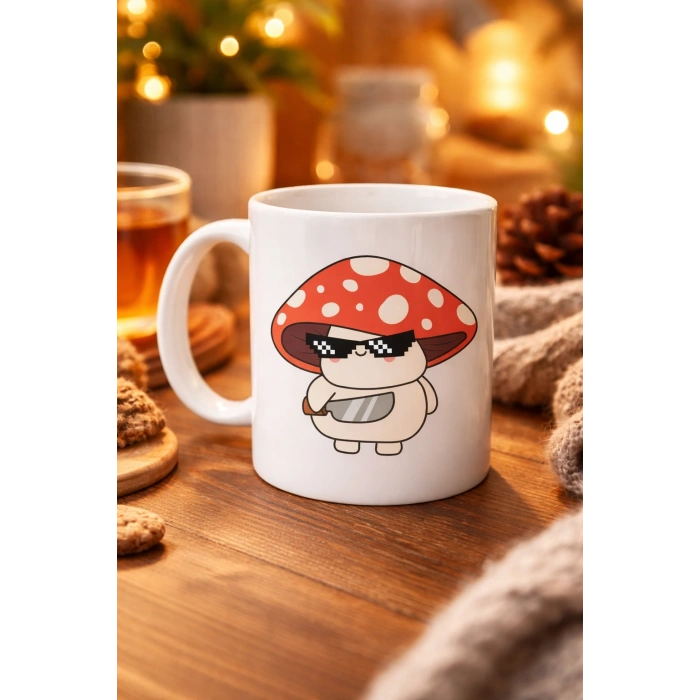 Sevimli Cool Mantar Tasarımlı Porselen Kupa MODEL 87 – Eğlenceli Karakter Desenli Kahve & Çay Kupası – Hediye Fikirli Kupa