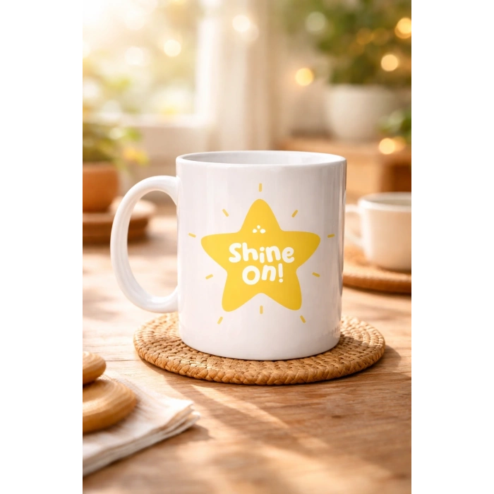 Shine On PARLAMAYA DEVAM ET Yıldız Tasarımlı Porselen Kupa MODEL 155 – Motivasyon Kupası – Günlük Kullanıma Uygun Şık Kahve & Çay Kupası