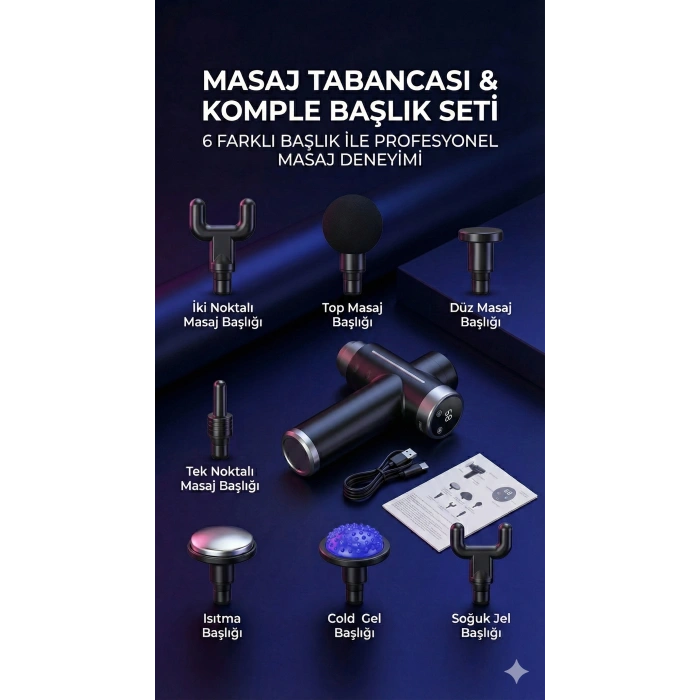 Sıcak Ve Soğuk Terapili Masaj Tabancası - Şarjlı Isıtmalı Masaj Cihazı - Sporcu Masaj Aleti