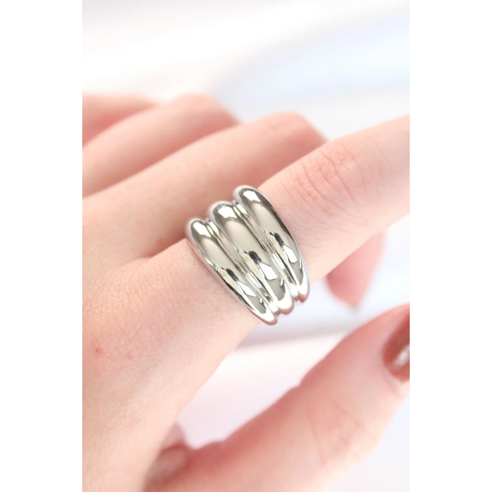 Silver Renk Ayarlanabilir Çizgili Bombe Yüzük