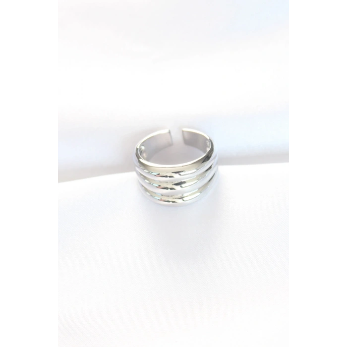 Silver Renk Ayarlanabilir Çizgili Bombe Yüzük