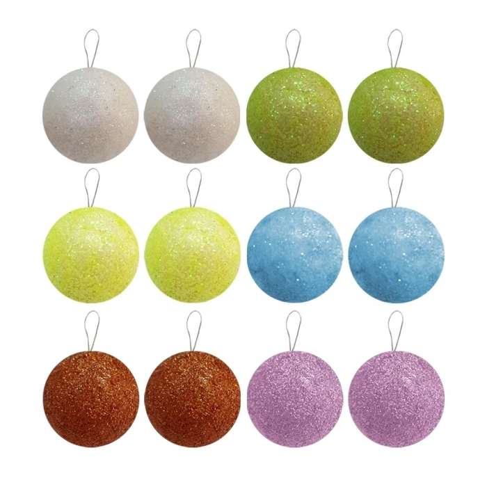 Simli Asorti Ağaç Süsleme Topları 12li - 3cm -