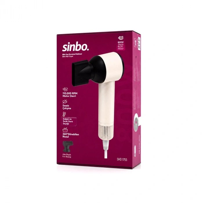 Sinbo Saç Kurutma Makinesi - Pembe Renk - 3 Kademeli Hız ve Sıcaklık