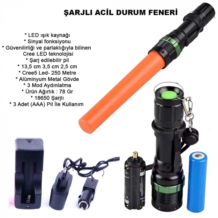 Sinyalli Acil Durum EL Feneri Cree5 Watton Wt-262
