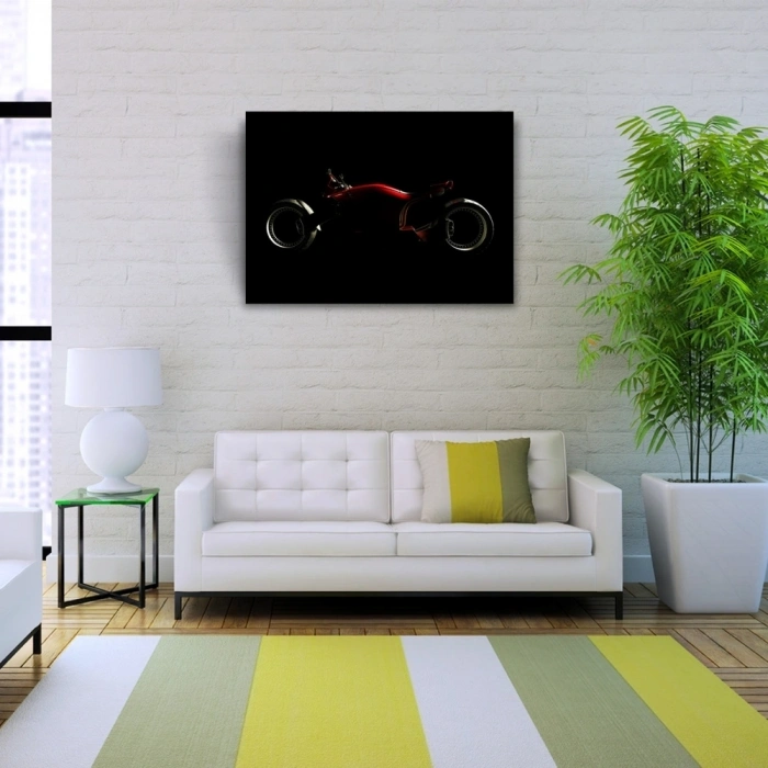 Siyah Fonda Kırmızı Futuristik Motosiklet Kanvas Tablo 50 x 70