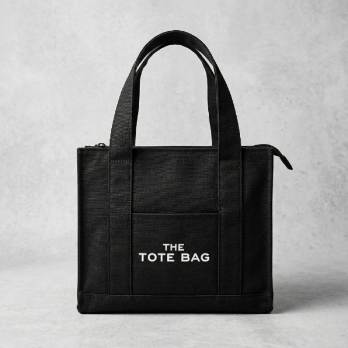 Siyah Kanvas Yumuşak Kol Çantası The Tote Bag