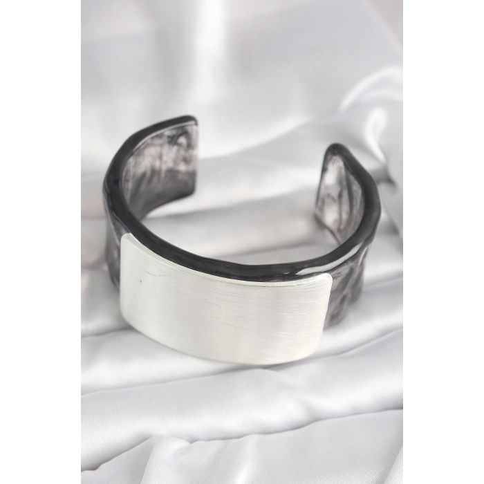 Siyah Mermer Desen Akrilik Plastik Dikdörtgen Plaka Model Vintage Kadın Bilezik