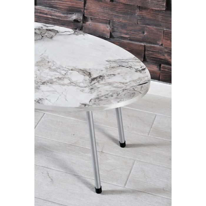 Siyah Metal Ayak Çift Altın Krem Orta Sehpa