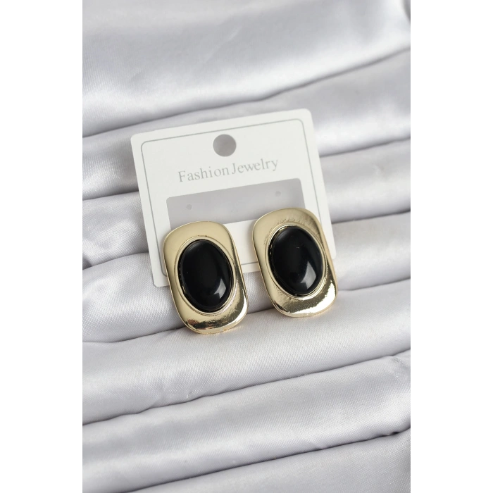 Siyah Renk Kare Model Vintage Kadın Küpe