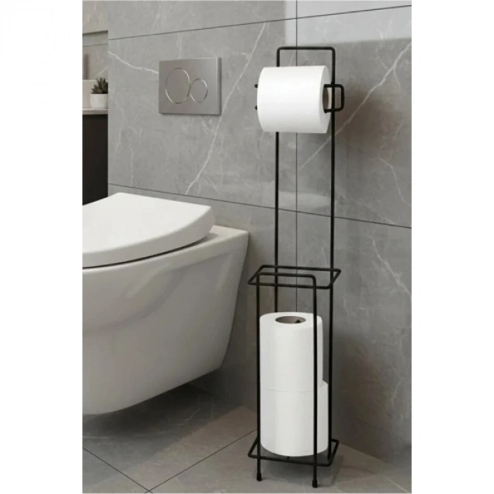 Siyah Standlı Yedek Hazneli Tuvalet Kağıtlığı