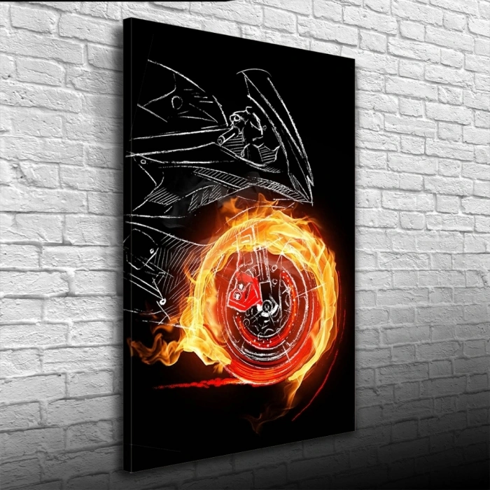 Siyah ve Turuncu Tonlarda  Spor Motosiklet Kanvas Tablo 50 x 70