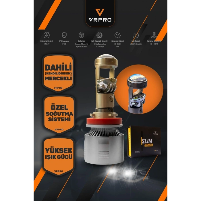 Slim Mercekli H7 LED Far Ampulü 40W 12V Fanlı VR Pro H7 Led Xenon Beyaz Işık