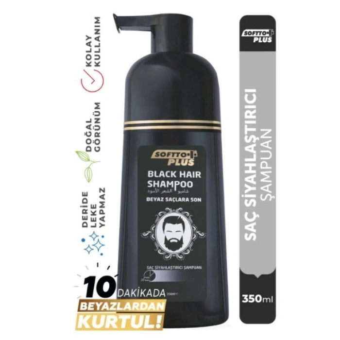 Softto Plus Black Hair Beyaz Saçlar Için Saç Siyahlaştırıcı Doğal Görünümlü Şampuan 350 ml