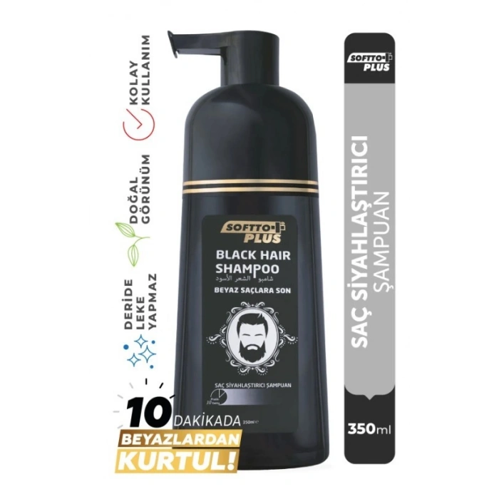 Softto Plus Black Hair Beyaz Saçlar Için Saç Siyahlaştırıcı Doğal Görünümlü Şampuan 350 ml