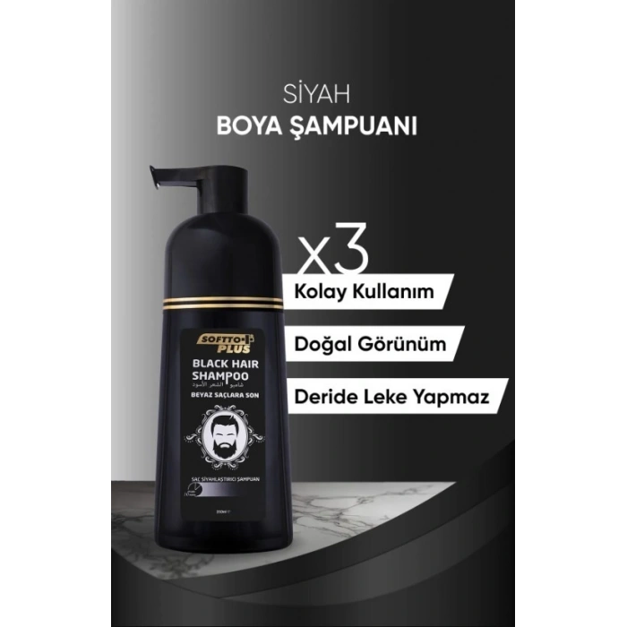 Softto Plus Black Hair Beyaz Saçlar Için Saç Siyahlaştırıcı Doğal Görünümlü Şampuan 350 ml