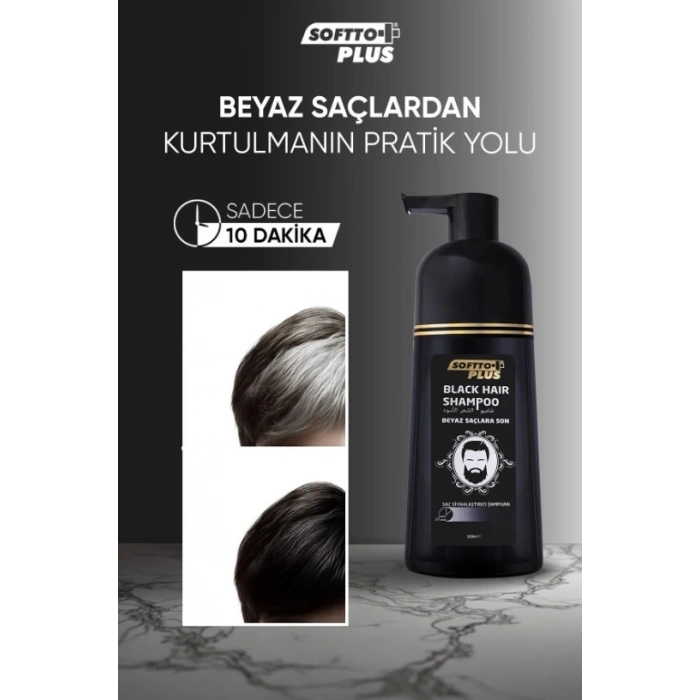 Softto Plus Black Hair Beyaz Saçlar Için Saç Siyahlaştırıcı Doğal Görünümlü Şampuan 350 ml