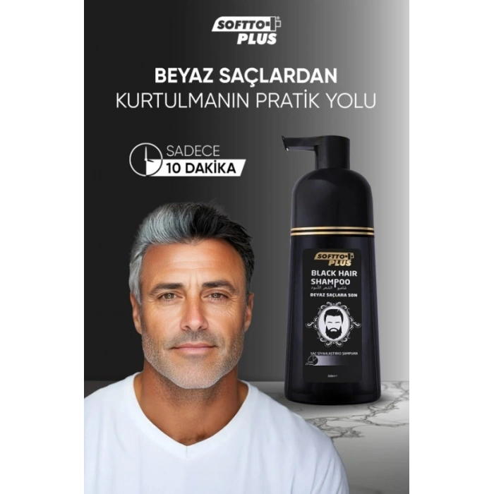 Softto Plus Black Hair Beyaz Saçlar Için Saç Siyahlaştırıcı Doğal Görünümlü Şampuan 350 ml