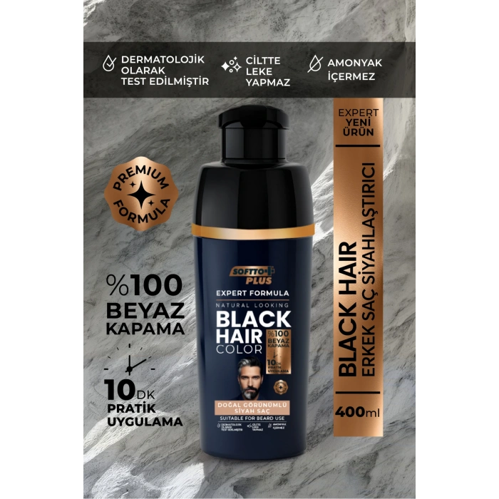 Softto Plus Expert Men Black Hair Color – Siyah 10 dakikada Etkili / Geliştirilmiş Formül / Doğal Görünüm