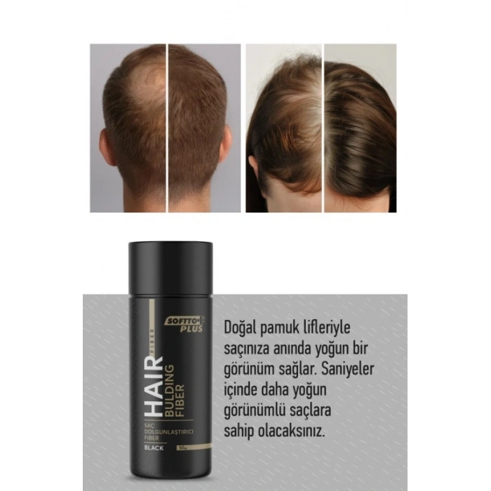 Softto Plus Saç Dolgunlaştırıcı Anında Dolgunluk Sağlayan Siyah Renk Fiber 50 gr