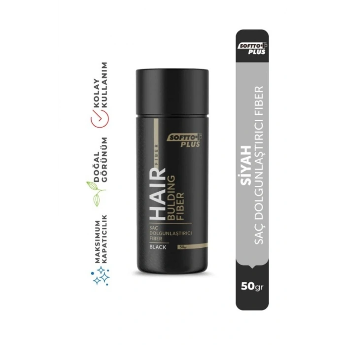 Softto Plus Saç Dolgunlaştırıcı Anında Dolgunluk Sağlayan Siyah Renk Fiber 50 gr