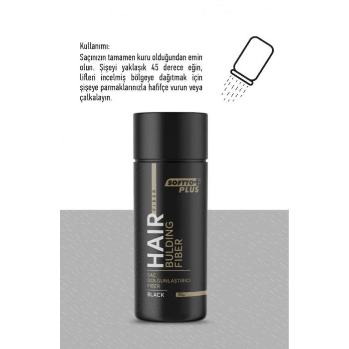 Softto Plus Saç Dolgunlaştırıcı Anında Dolgunluk Sağlayan Siyah Renk Fiber 50 gr